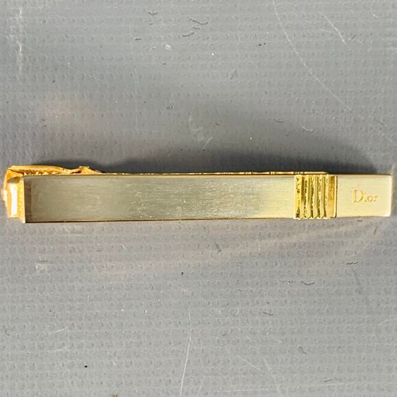 CHRISTIAN DIOR Vintage Gold Silver Metal Tie Clip